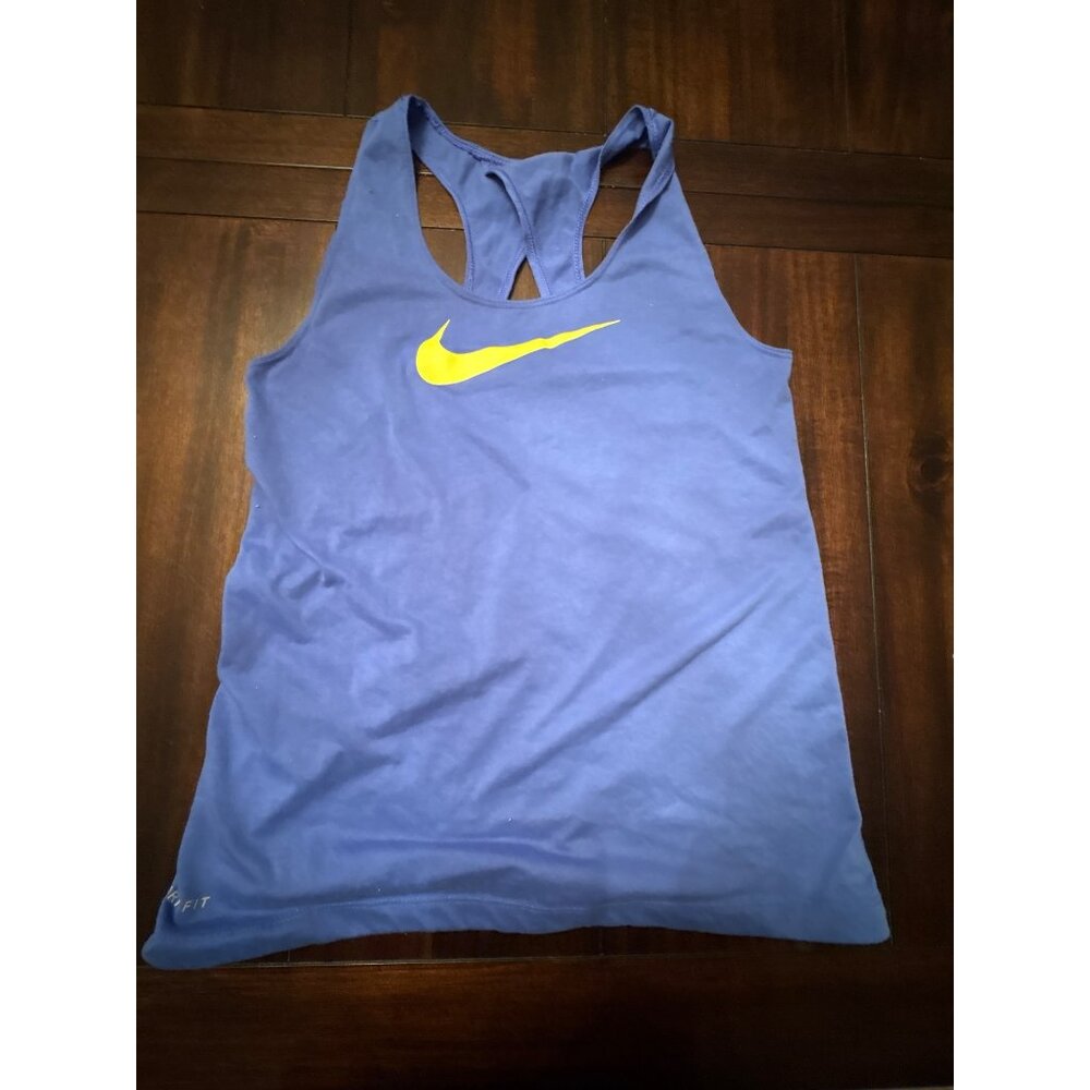 Nike Womens Dri-Fit Racerback Tank Top XS Blue Yellow Swoosh